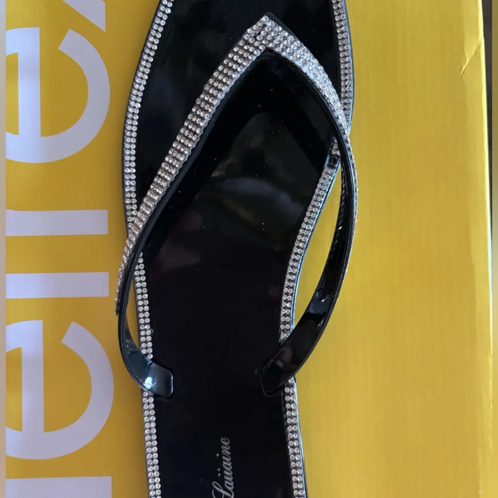 Lauren Lorraine Black Sandals with Rhinestone Trim - Picture 4 of 5